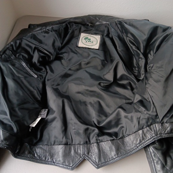 Green Field Leather Jacket Womens Medium MOTO Black Belted Motorcycle Grunge VTG - Picture 6 of 13